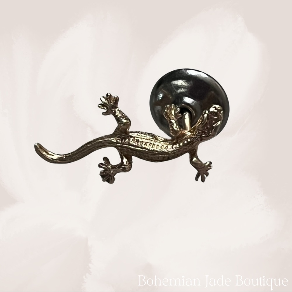 Vintage Small Gold Lizard Gecko Brooch Pin With Screw On Pin Back